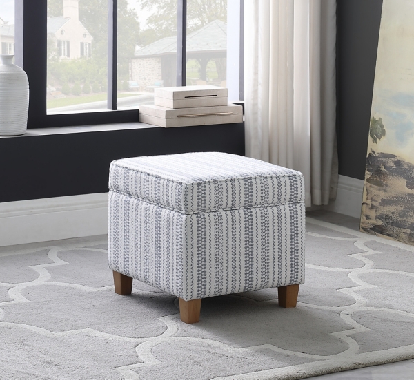 Blue and White Hometown Striped Storage Ottoman