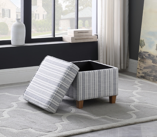 Blue and White Hometown Striped Storage Ottoman
