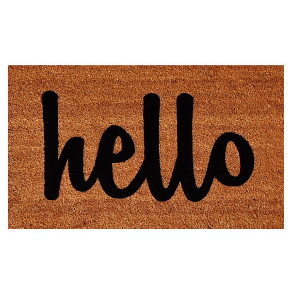 Natural and Black Coir Hello Doormat, 29x17 in. Kirklands Home