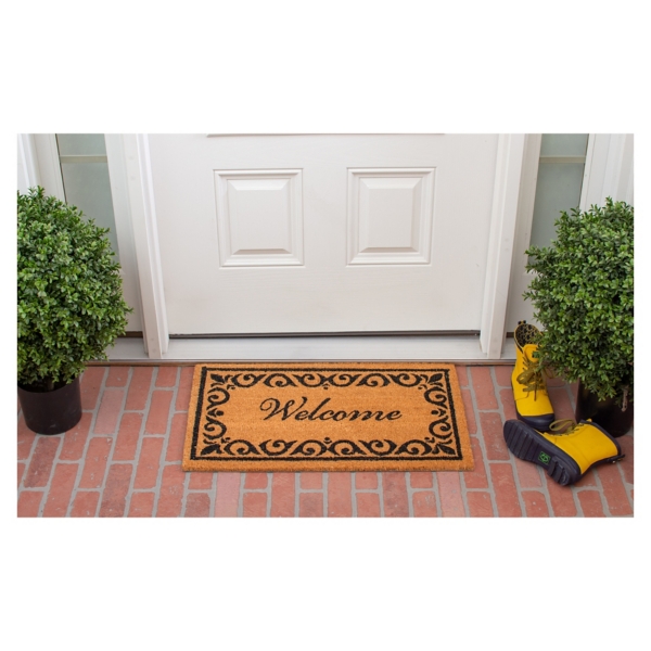 Tan and Black Scroll Welcome Doormat, 48x30 in.