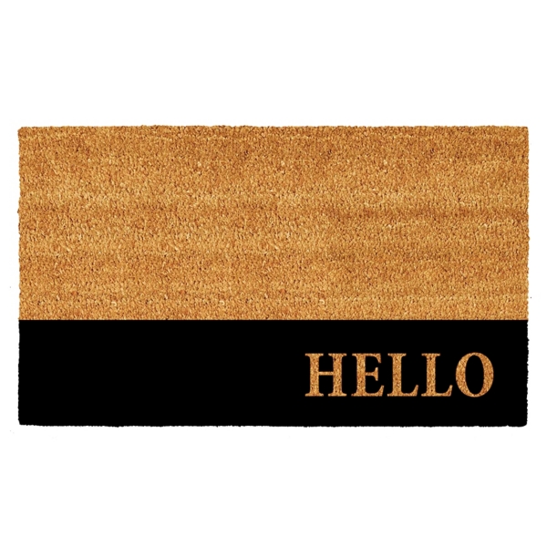 Black Hello Bold Stripe Coir Doormat, 30 in. Kirklands Home