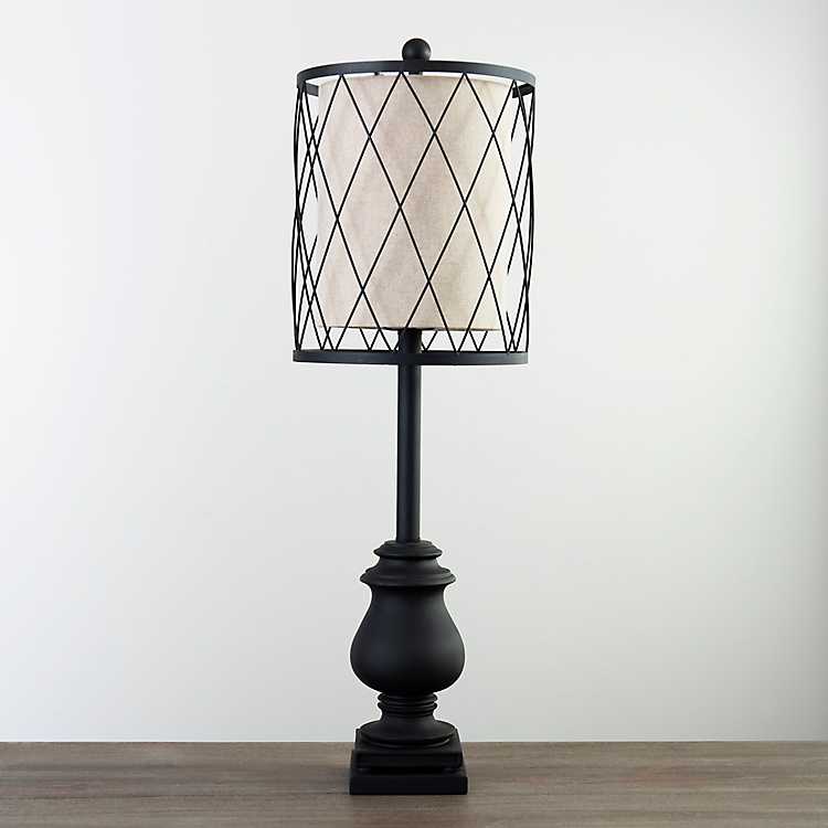 Matte Black Buffet Lamp With Wire Shade, Black Buffet Table Lamp Shades