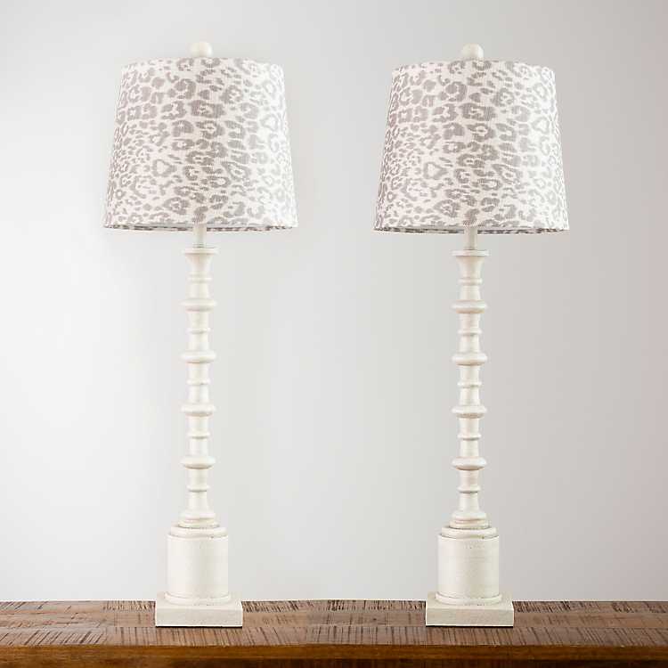 Neutral Leopard Table Lamps Set Of 2, Leopard Print Lamp Shades Table Lamps