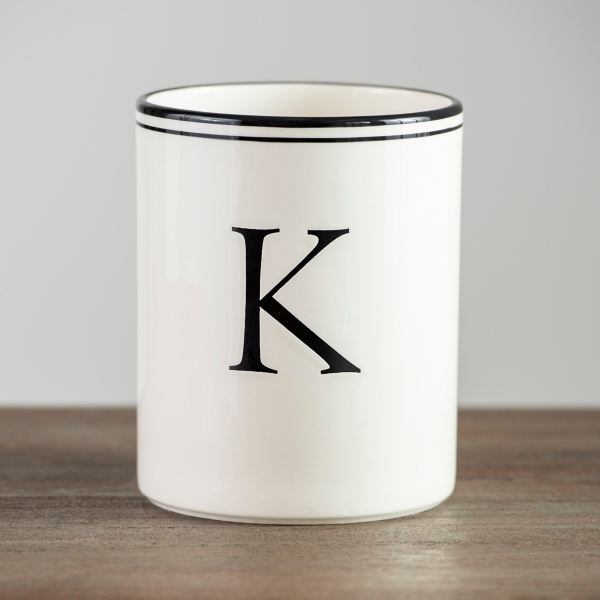 Black and White Deboss Monogram K Utensil Holder Kirklands Home