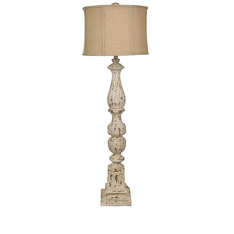 White Aged Burlap Shade Floor Lamp, Standing Lamp With Burlap Shade