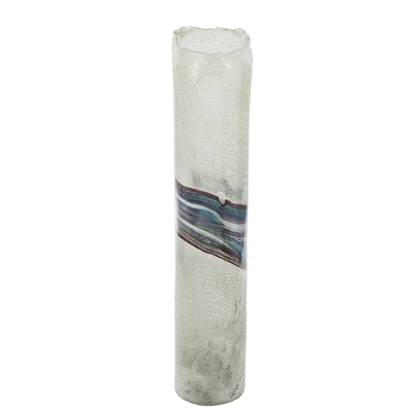 Blue and Gray Azurite Glass Vase, 14 in.