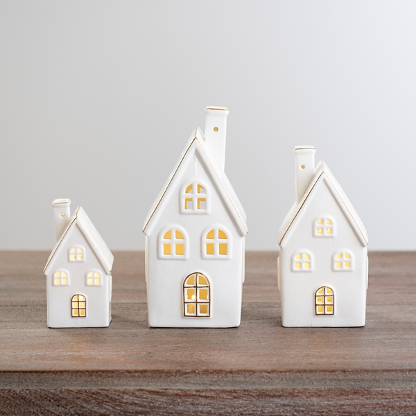 White Ceramic LED Houses, Set of 3 Kirklands Home