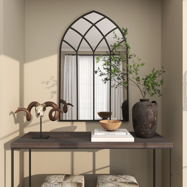 Black Metal Arch Framed Mirror