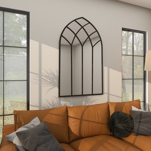 Black Metal Arch Framed Mirror