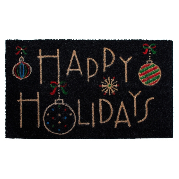Black Happy Holidays Coir and Vinyl Doormat Kirklands Home