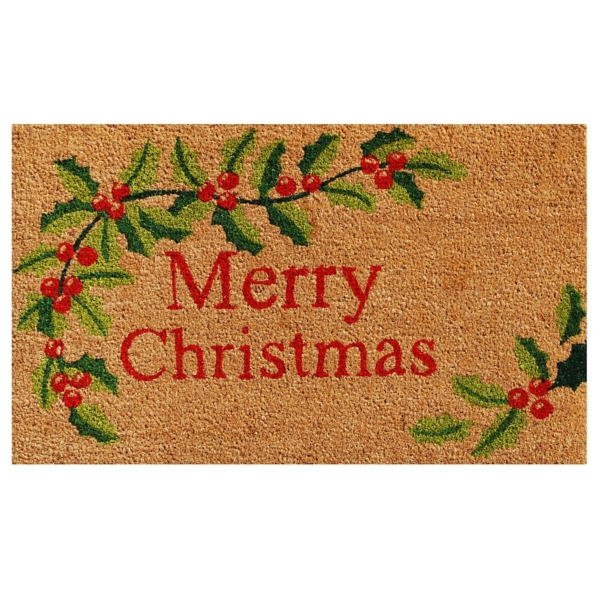 Natural Merry Christmas Holly Coir Doormat Kirklands Home