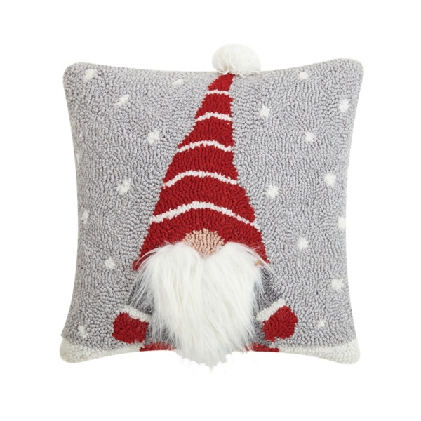 Gnome in Striped Hat Christmas Pillow