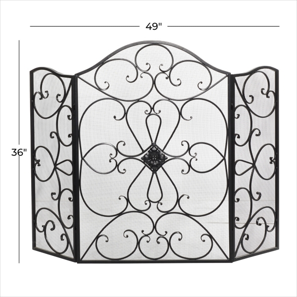 Black Scroll Work Metal Fireplace Screen