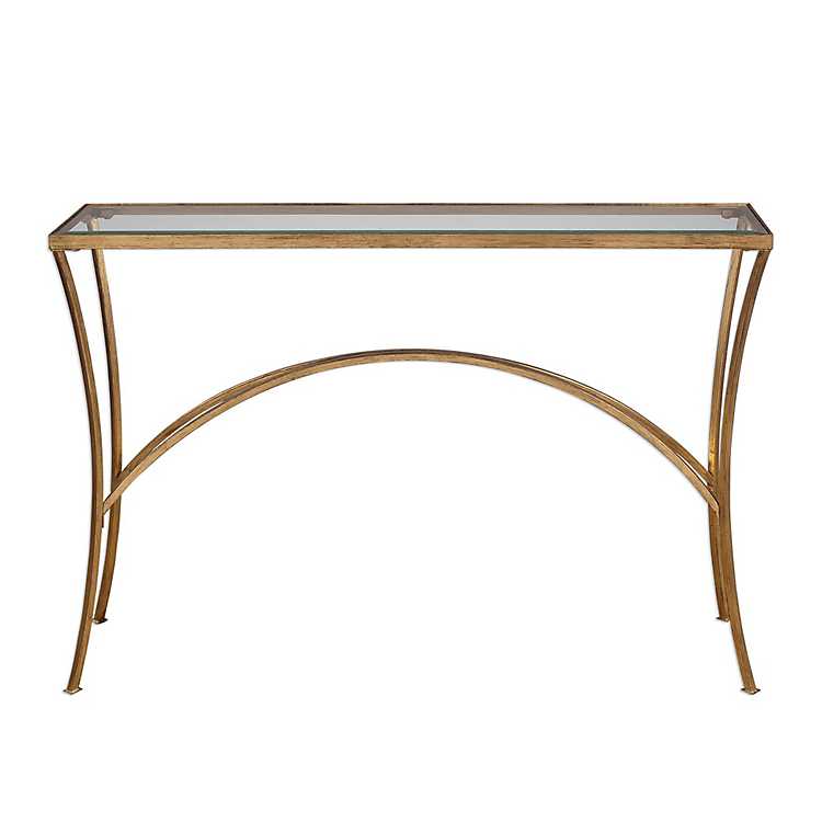 Gold Arched Iron Glass Top Console, Iron Console Table With Glass Top
