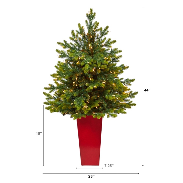 Pre-Lit North Carolina Fir Tree in Red Planter