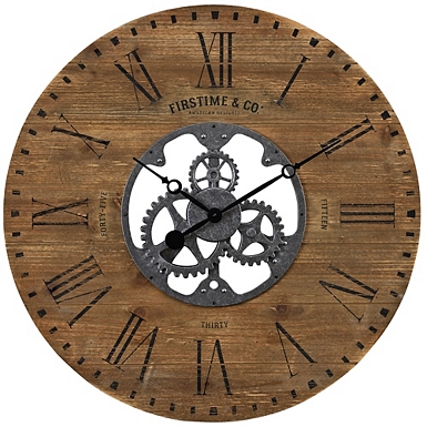 Multi-Color Oversized Carlisle Gears Wood Frame Rustic Style Wall Clock 27 in 