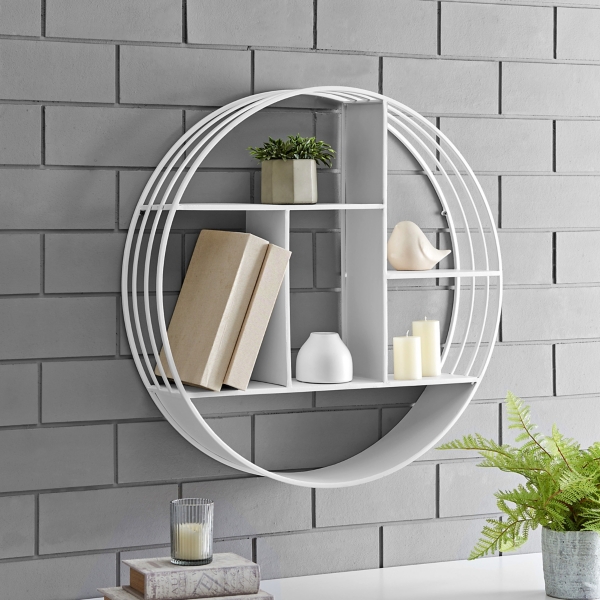 Metallic White Metal Circular Frame Wall Shelf Kirklands Home