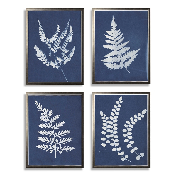 Set of 4 Ferns, Wall Art, Set of 4 Print, Botanical Prints, on sale Botanical Wall Art, Wall Décor, Fern Art, Blue and White, Bathroom Décor