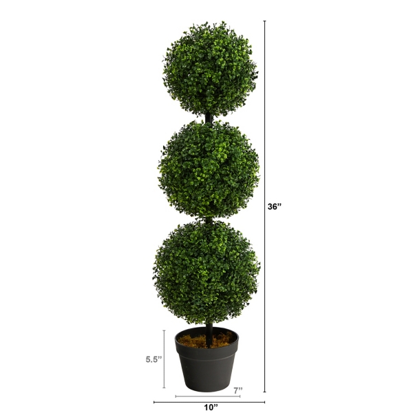 Triple-Ball Boxwood Topiary in Black Planter