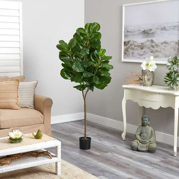 Lifelike Fiddle Leaf Fig in Nursery Planter, 6 ft.