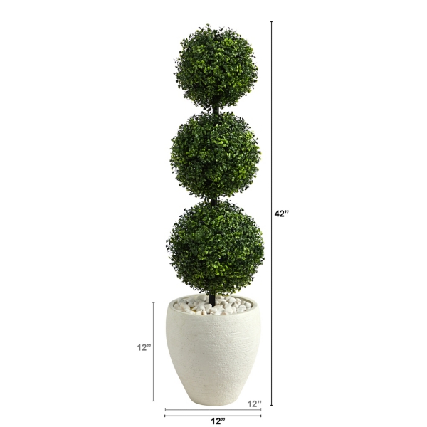 Outdoor Ball Boxwood Topiary in White Planter