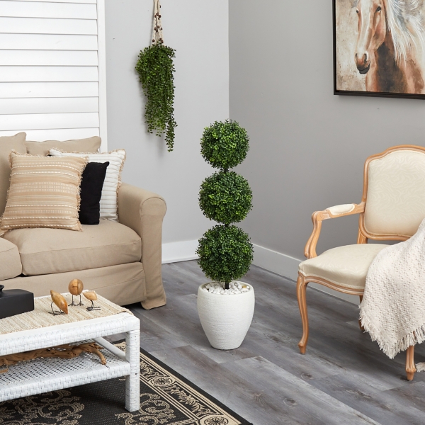 Outdoor Ball Boxwood Topiary in White Planter