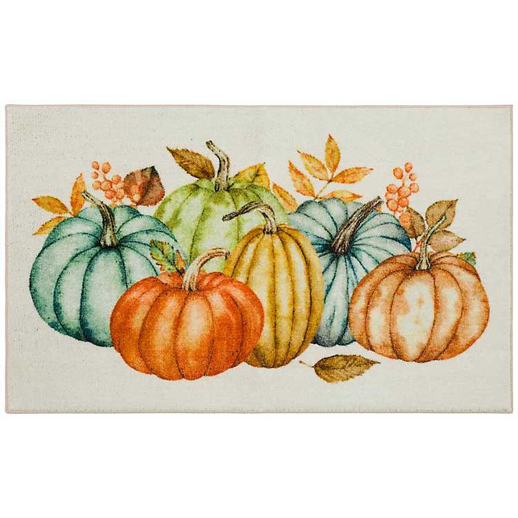 Fall Pumpkin Thanksgiving Harvest Braided Kitchen Home Accent Rug