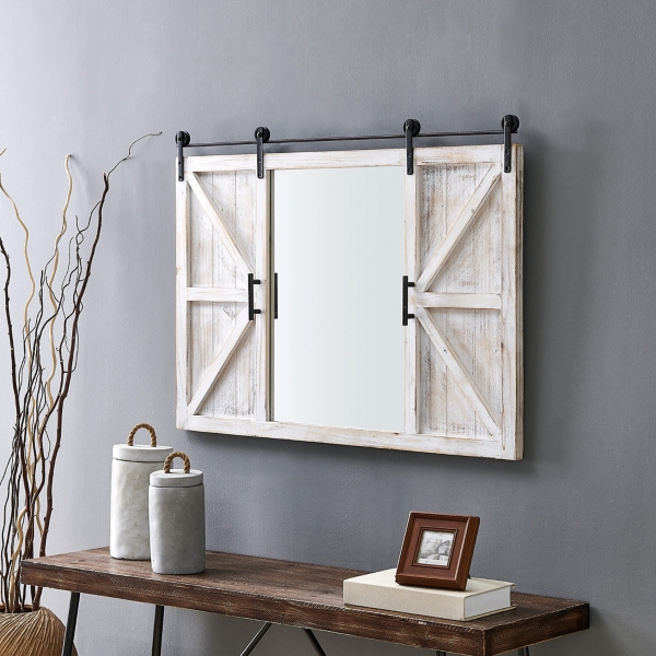 Whitewashed Sliding Barn Door Wall Mirror Kirklands Home