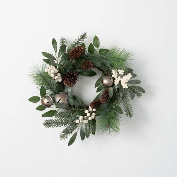 Silver Bells and Sparkle Berry Mini Wreath, 18 in.