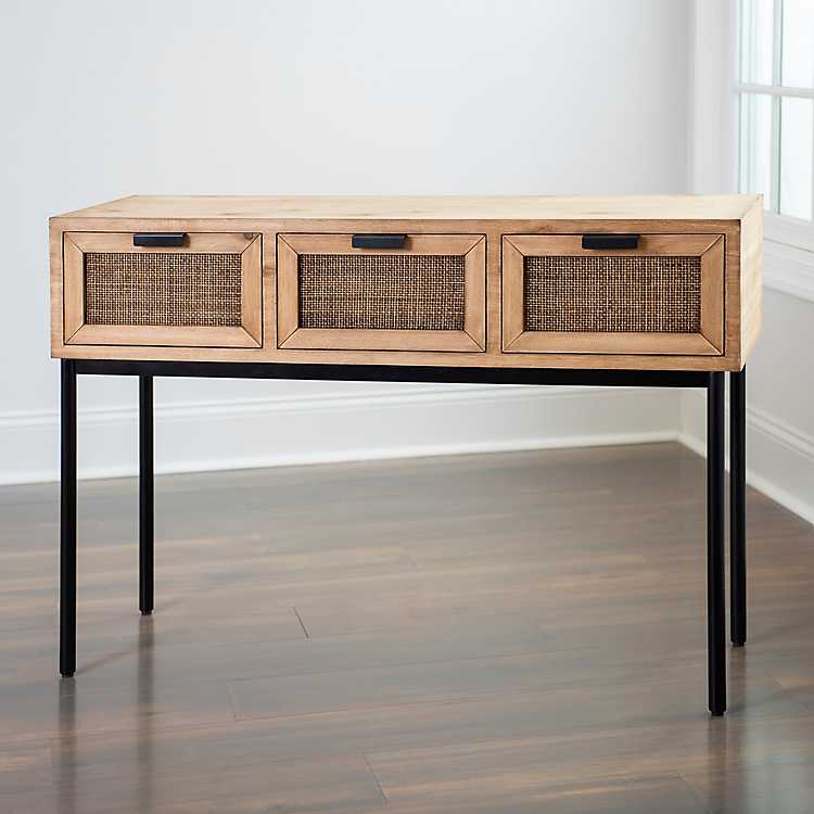 Metal 3 Drawer Console Table, Rattan Console Table With Storage