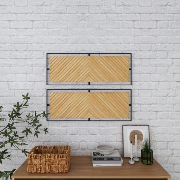 Brown Chevron Wood Wall Plaques, Set of 2