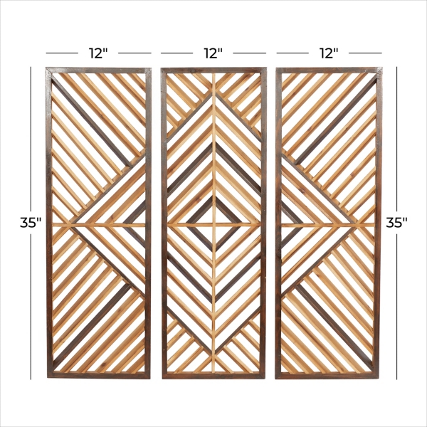 Bronze Tan Wood Geometric Wall Plaques, Set of 3