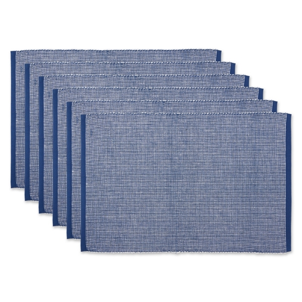 Navy and White Ribbed Cotton Placemats, Set of 6 Kirklands Home
