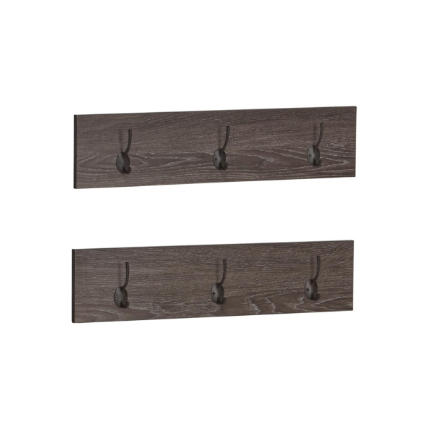 Dark Brown Wooden 3-Hook Coat Racks, Set of 2