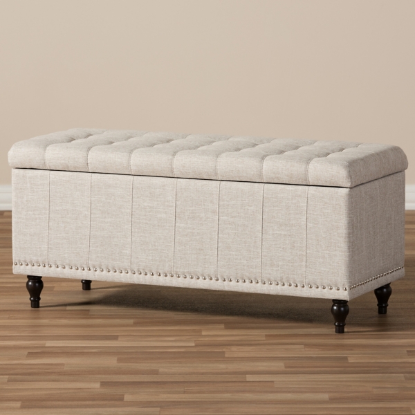 Beige Tufted Upholstery Storage Ottoman