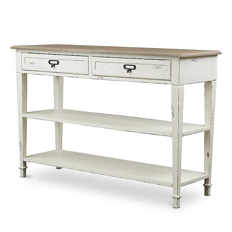 White Distressed Wood Farmhouse Console, Distressed White Wood Console Table