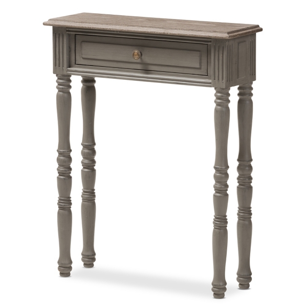 Tan and Gray Ornate Ball Turned Console Table
