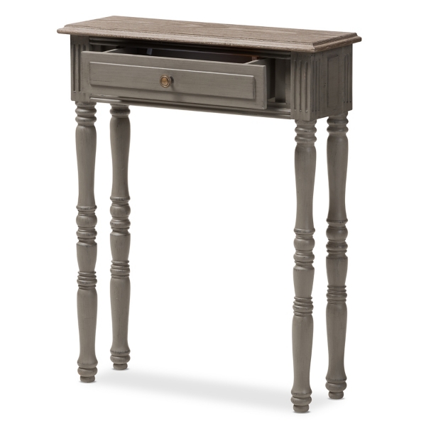 Tan and Gray Ornate Ball Turned Console Table