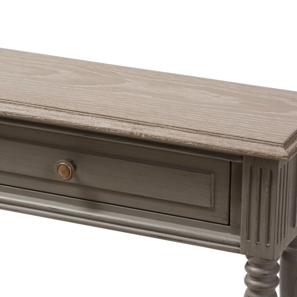 Tan and Gray Ornate Ball Turned Console Table