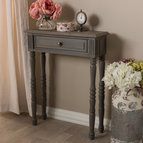 Tan and Gray Ornate Ball Turned Console Table