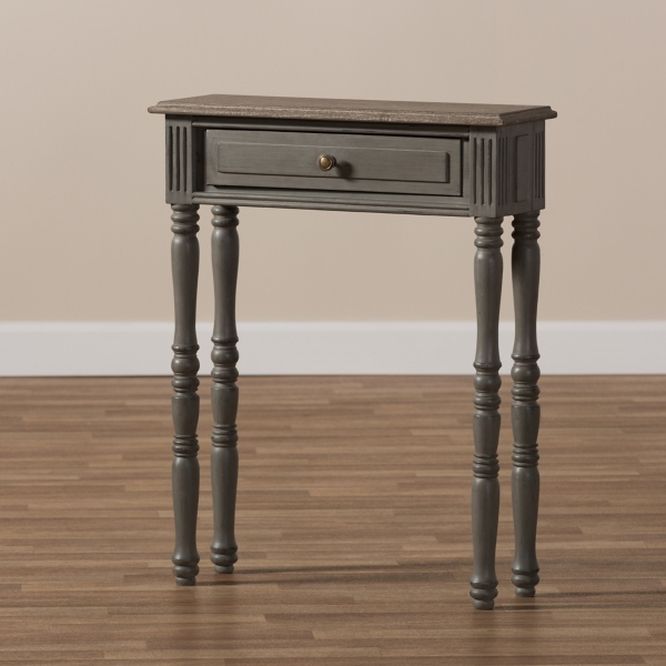 Tan and Gray Ornate Ball Turned Console Table