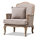 Beige Gray Upholstered Accent Chair with Throw