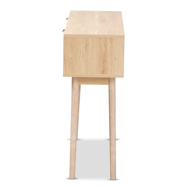 Light Oak Rattan and Wood Console Table