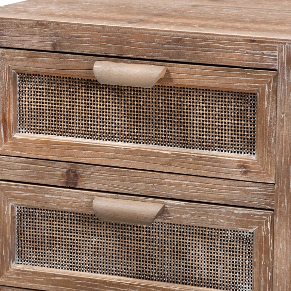 Brown Wood and Rattan 2-Drawer Nightstand