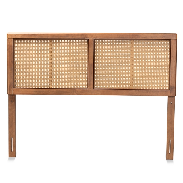 Ash Walnut Wood Rattan Frame Queen Headboard