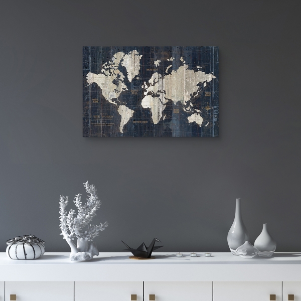 Blue World Map Canvas Art Print