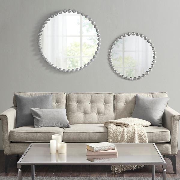 Metallic Silver Foiled Beaded Wall Mirror