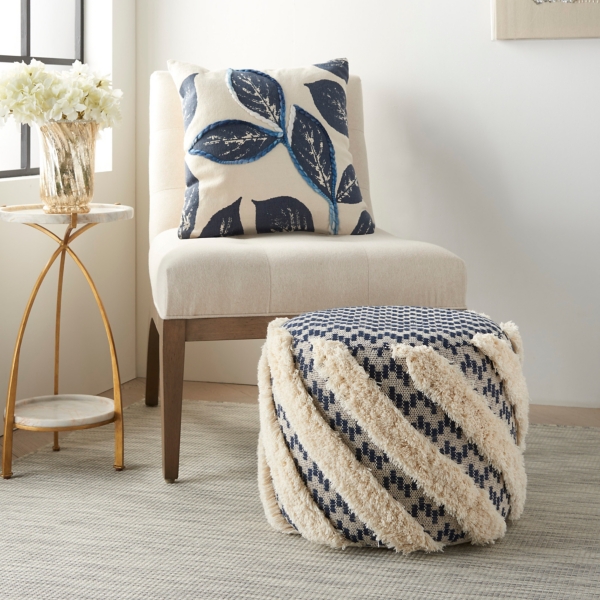 Navy Shag Tufted Diagonal Twist Pouf