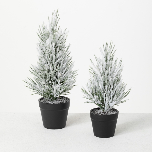 Nearly Natural 18 in. Snowy Faux Mini Pine Trees with Tin Planters, 2 pk.  at Tractor Supply Co.