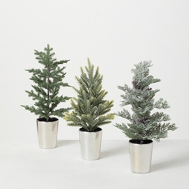 Snowy Potted Mini Pine Trees, Set of 2